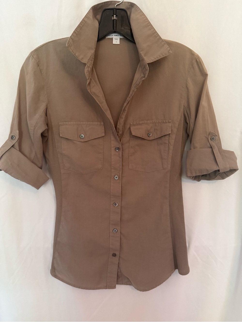 James Perse Women's Button-Front Utility Shirt - Taupe Brown